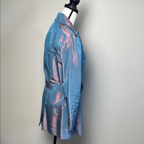 ST. JOHN trench coat Women's Iridescent Jacket - Pink and Blue belted lined - Picture 14 of 17